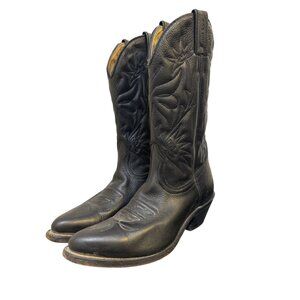Boulet Western Cowboy Leather Boots Black Size 7.5 Embroidered Stitching